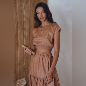 Aura the Label Luna Linen skirt set Burnt Rose XS